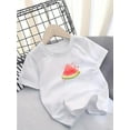 thumbnail image 1 of Camiseta de algodón de verano para niña con estampado de sandía, cuello redondo, manga corta, ligera y elástica, 95 % algodón, 5 % elastano, para actividades al aire libre., 1 of 6