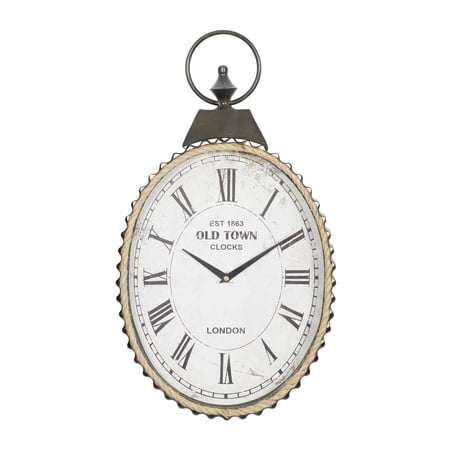 DecMode 12 x 21 Black Metal Finial Pocket Watch Style Wall Clock with Rope Accent