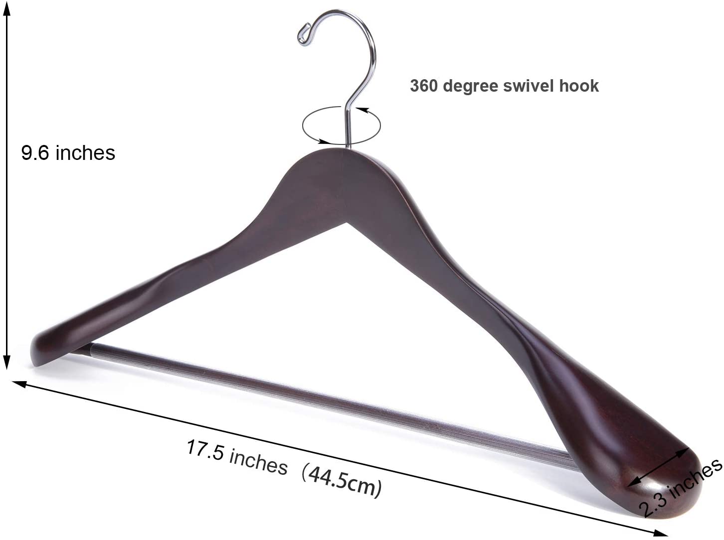 Luxury Mahogany Wooden Suit Hangers - 6 Pack - Wood Coat Hangers,Jacket Outerwear Shirt Hangers,Glossy Finish with Extra-Wide Shoulder, 360 Degree Swivel Hooks & Anti-Slip Bar with Screw