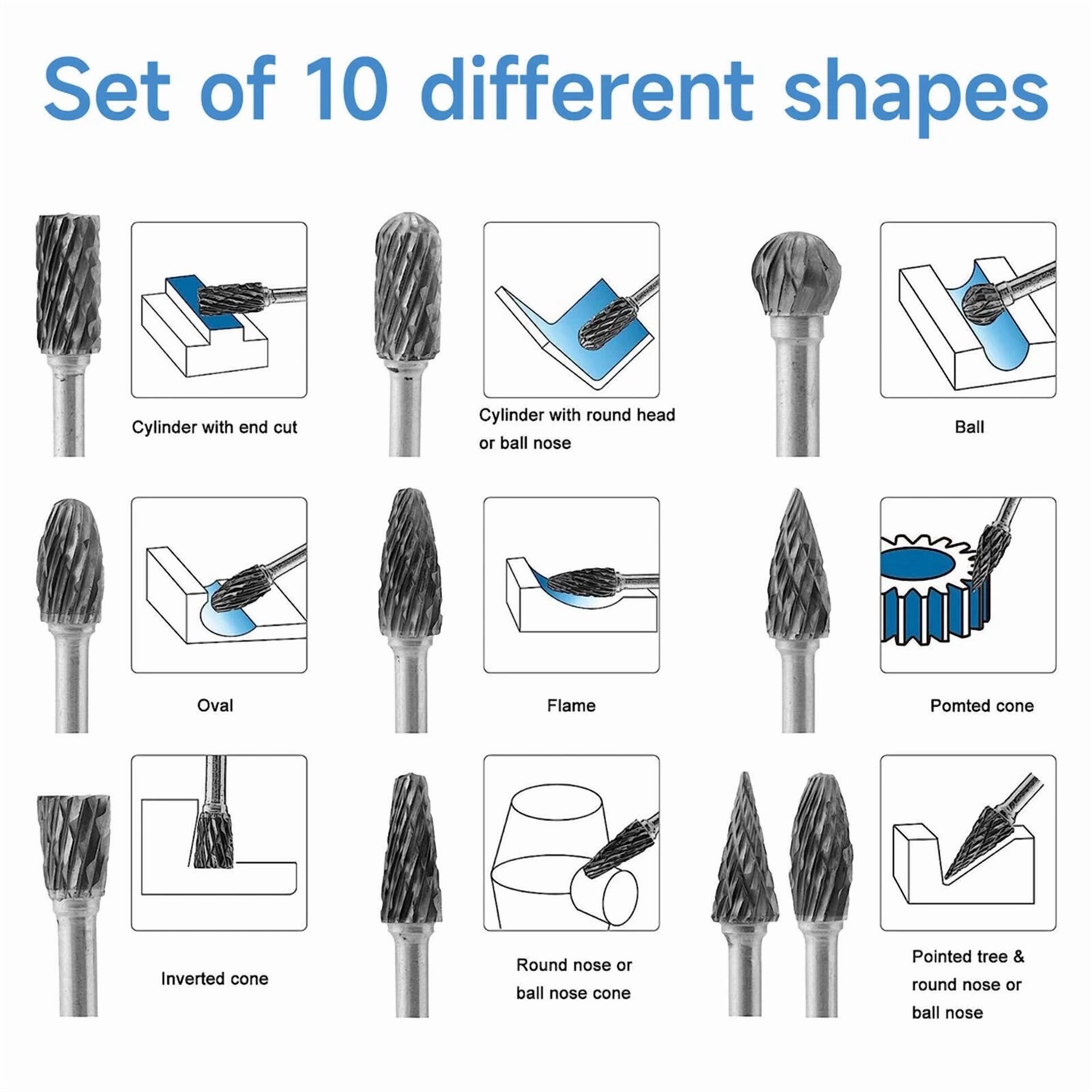 CIRCLE- Steel Tungsten Carbide Rotary Burr Bit Set 1/8" Cutting Carving Burrs For Dremel