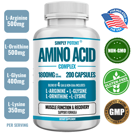 Simply Potent Amino Acid Supplement, L-Arginine & L-Lysine, Nitric Oxide Support, 200 Capsules
