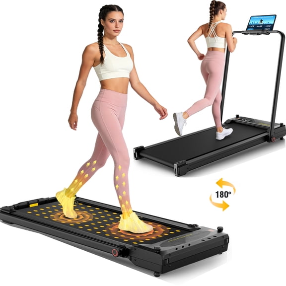 Simpfree Walking Pad Treadmill with Foot Massage, Versatile Dual-Sided Under Desk Treadmill with Handle Bar, 2.5HP Foldable Treadmill for Home/Office with 300LBS Weight Capacity,0.6-7.5MPH