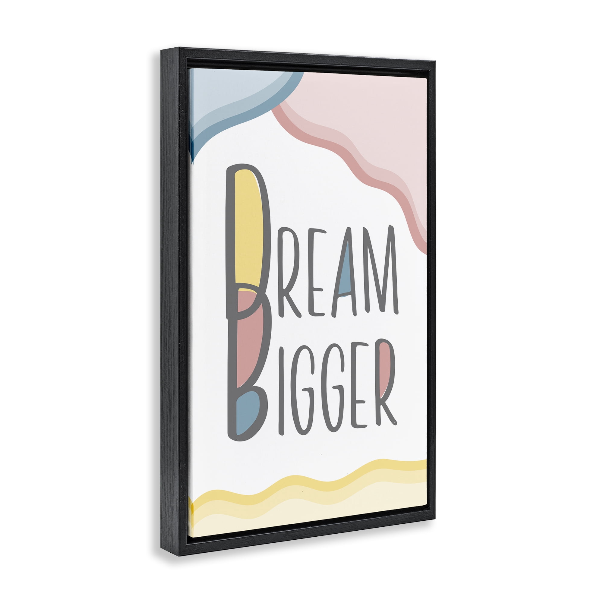 Stupell Industries Dream Bigger Pastel Shapes Text & Numbers Painting Black Floater Framed Canvas Art Print Wall Art, 17 x 25