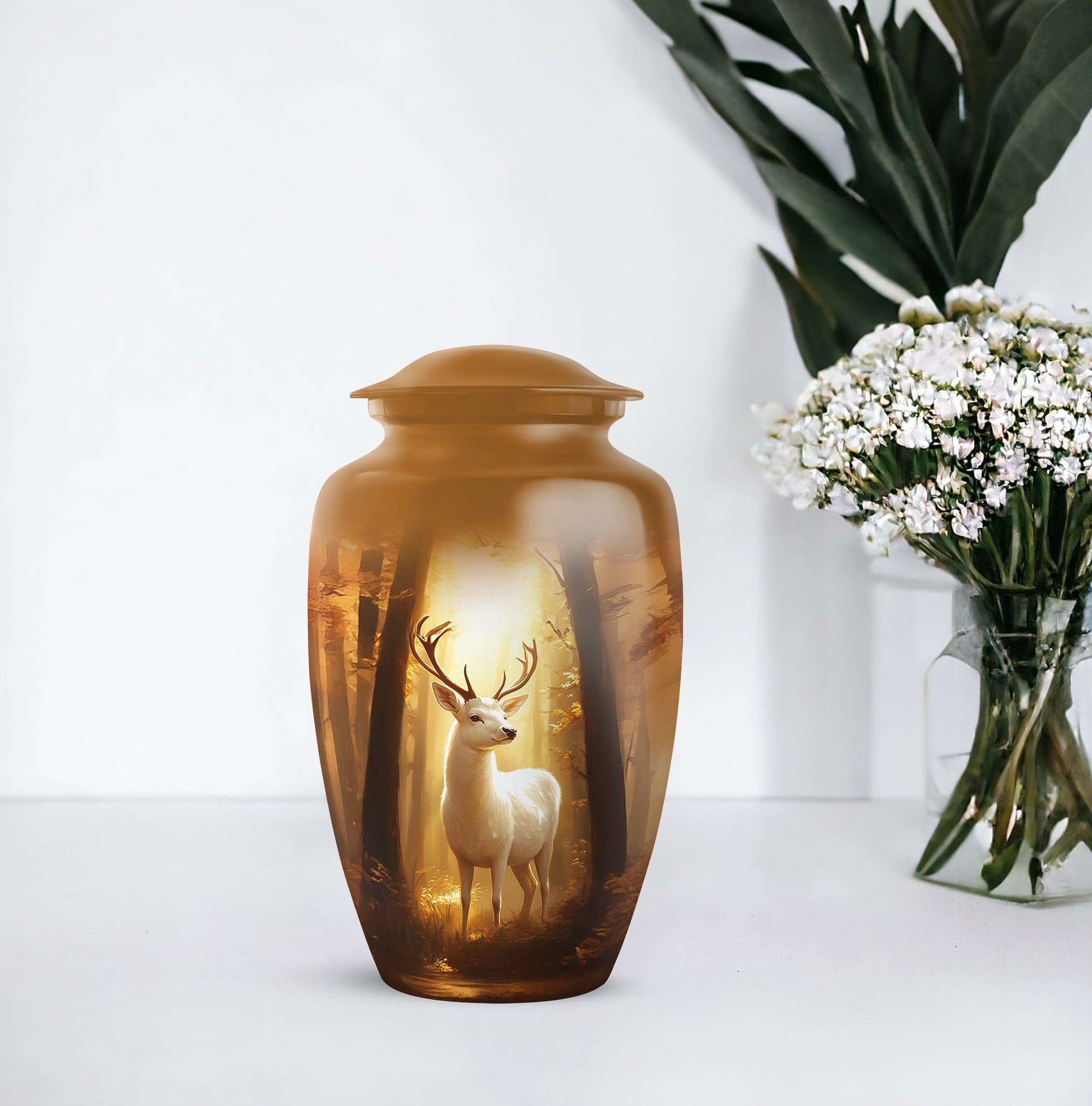 Deer Small Keepsake Urns For Human Ashes For Female Set Of 4 - 1 Large Burial Urn For Adult Brother - Golden Cremation Urn Male And Female - Brown Funeral Urns For Adult Women - (10&3)inch