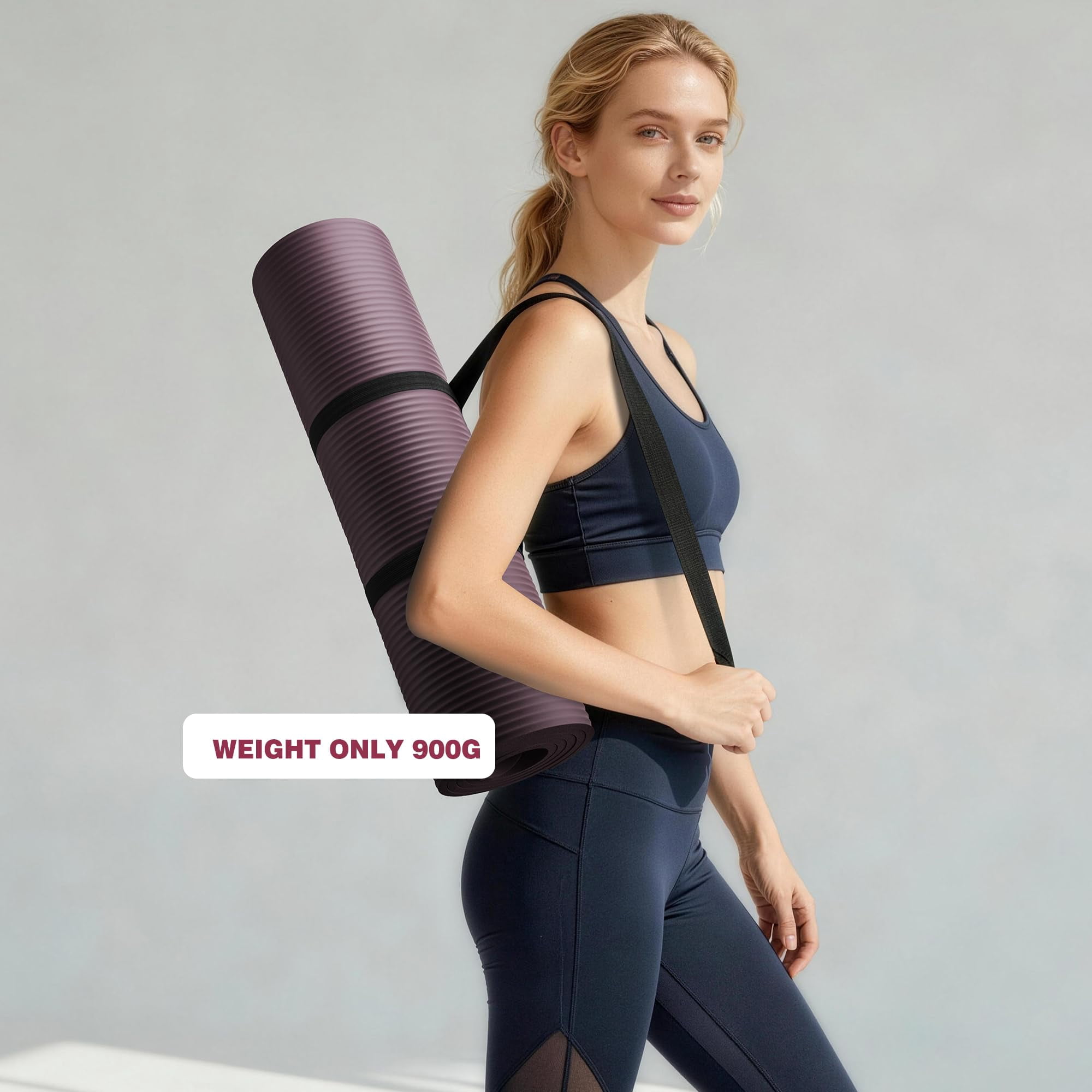 Purple 72”x24”x10mm NBR Yoga Mat for Exercise, Pilates, Stretching and Meditation