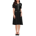thumbnail image 2 of INSPIRE CHIC Women's Tweed Trim Dress with Pockets V Neck Short Sleeve A-Line Dress S Black, 2 of 5