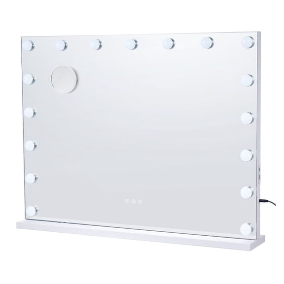 Vanity Mirror with Lights, Hollywood Makeup Mirror - Dimmable, 3 Color Modes, 5X Magnification, USB Port, Touch Control - 31.5x23.6in White
