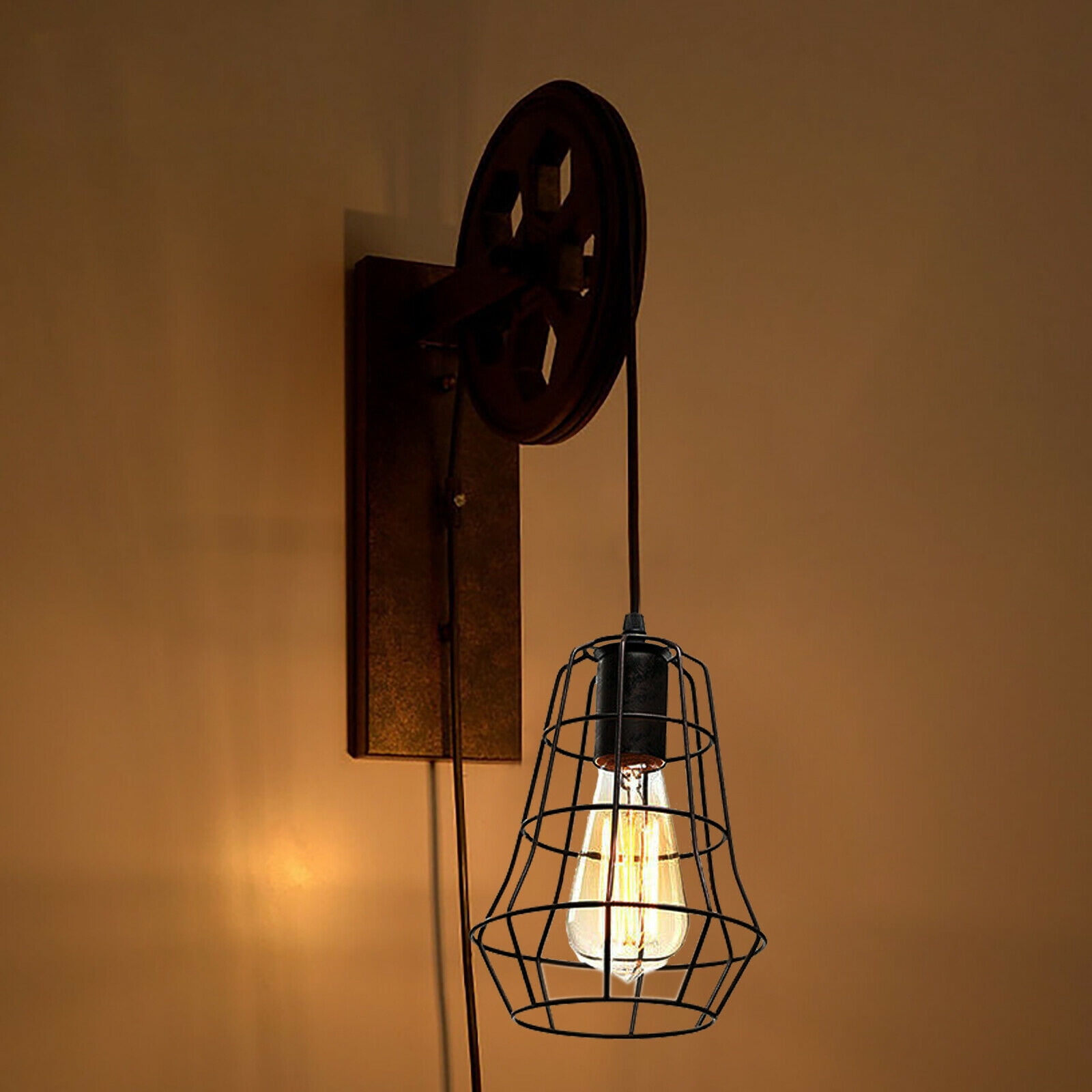 LED Wall Chandelier Metal Cage Shade 110-220V E27 For Indoor / Outdoor Lighting Farmhouse Vintage Wall Light Loft Hallway Rustic Lifting Pulley Wall Sconce Farmhouse Hallway Loft Rustic High Quality
