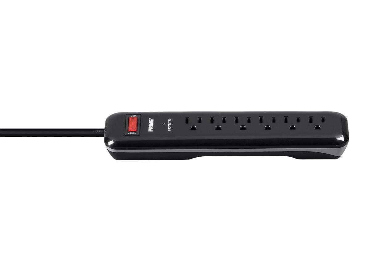 Prime PB802225 6 Outlet Black 1000J Surge Protector W/4' Cord