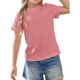 thumbnail image 2 of Girls Solid Color Summer Short Sleeved Casual Shirt Children Kids Round Neck Tee Tops for 5-14 Years, 2 of 6