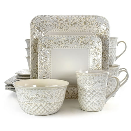 

Ivory Lotus 16 Pieces Square Dinnerware Set