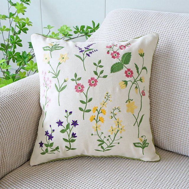 Funda de almohada con diseño de tulipán verde fresco y sencillo con flores bordadas para sofá, cama, almohada de cintura para oficina