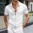 thumbnail image 2 of IWRICH Men's Texture Full Zip Polo Shirts Short Sleeve Jacquard Tees Solid Color Casual Trendy Summer Holiday Tops White XL, 2 of 5