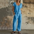 thumbnail image 2 of Stamzod Women's 2 Piece Matching Lounge Sets Summer Crewneck T Shirts Cargo Pants Casual Tracksuit Sky Blue S, 2 of 9