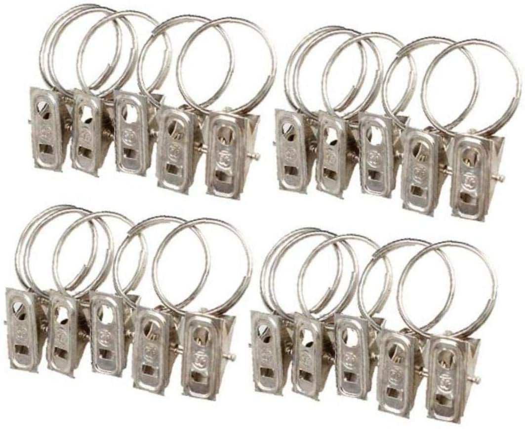 20Pcs Stainless Steel Curtain Rod Hook Clips Window Shower Curtain Rings Clamps 