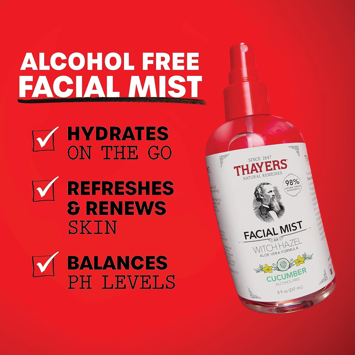 Thayers Witch Hazel Aloe Vera Formula Alcohol-Free Toner Facial Mist Cucumber 8 fl oz Pack of 3