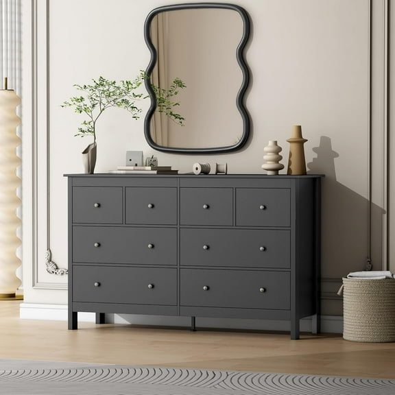 wanan 8 Drawer Dresser, 50" Modern Black Dressers Chests of Drawers, 8 Drawers Wide Dresser for Bedroom