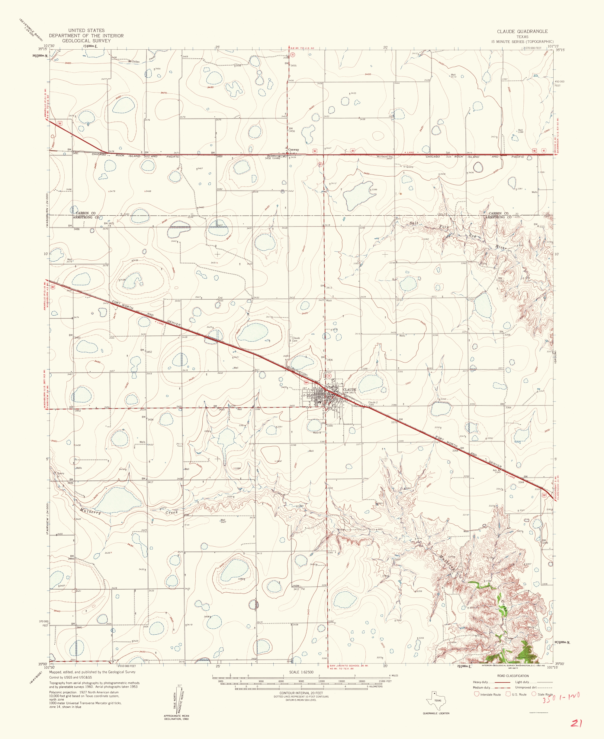 Claude Texas Quad USGS 1961 23 x 28.10