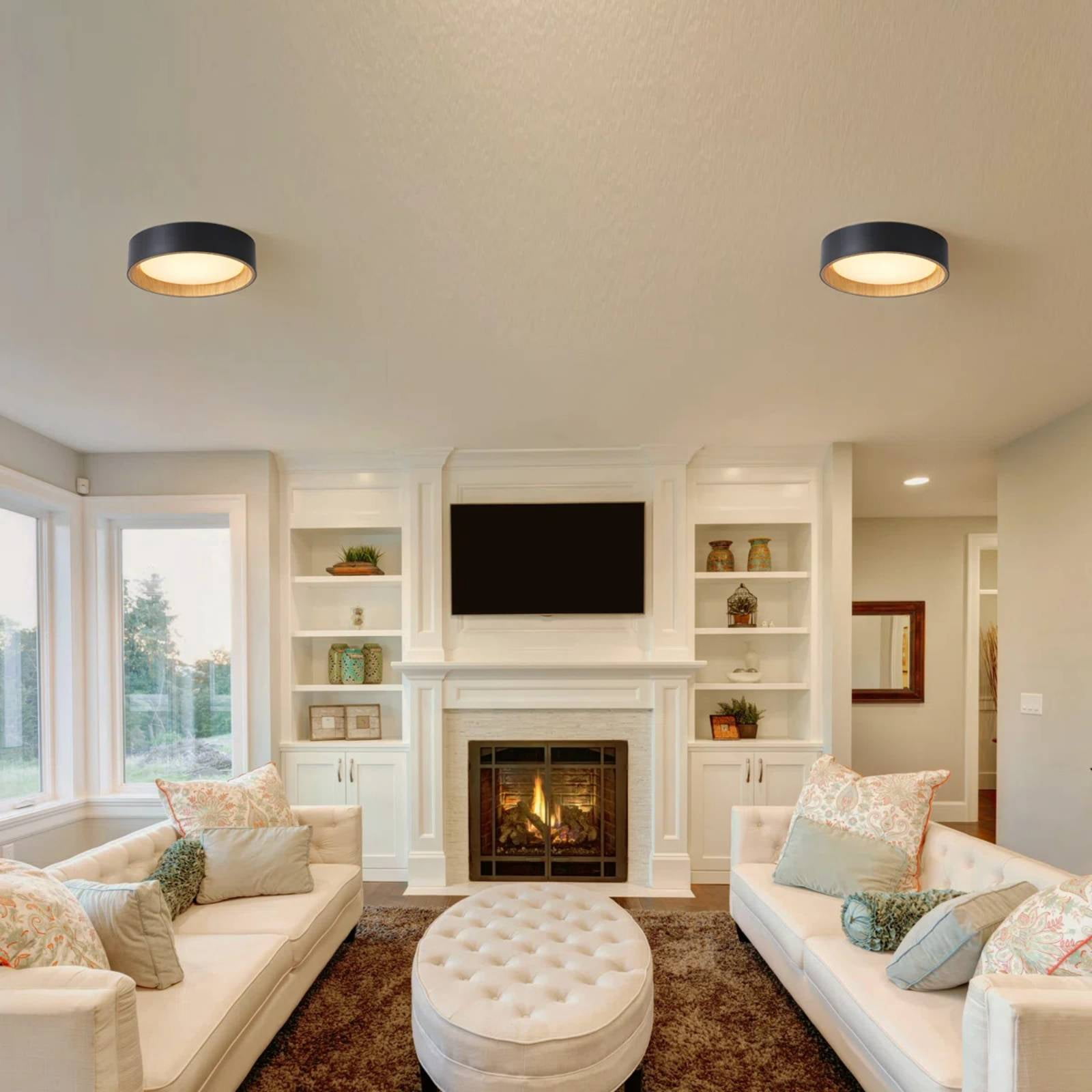 Modern Wood Grain LED Flush Mount Ceiling Light, Dimmable 3CCT 3000K-5000K, 25W 1000LM