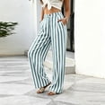 thumbnail image 6 of Womens Palazzo Pants 2026 Summer Linen Striped Wide Leg Trousers Elastic Waist Flowy Lounge Pant Pockets, L, 6 of 6