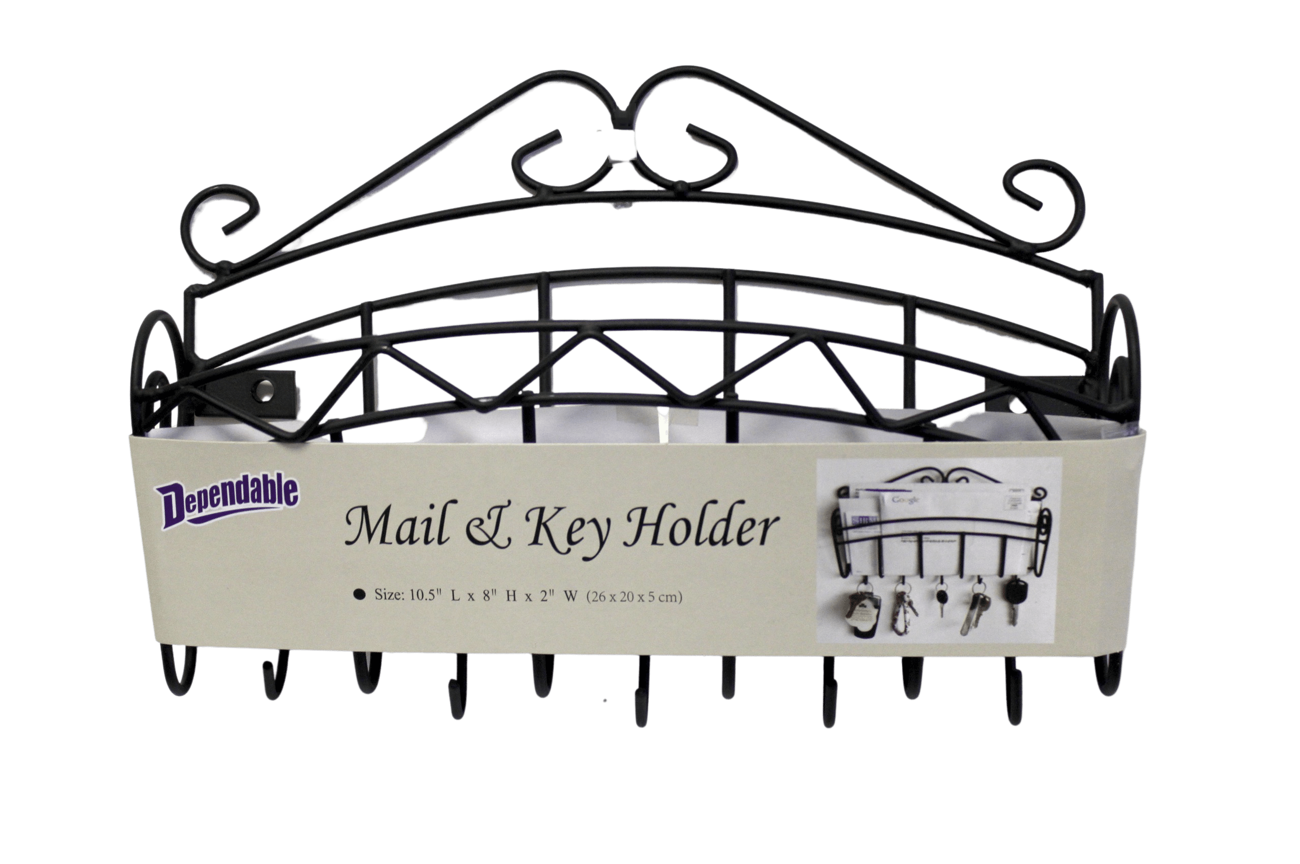 Dependable Industries Matte Black Solid Metal Mail and Key Holder Organizer Wall Mounted