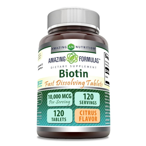 Amazing Formulas Biotin Fast Dissolve 10000mcg 120 Tablets Supplement | Citrus Flavor | Non-GMO | Gluten Free | Made in USA