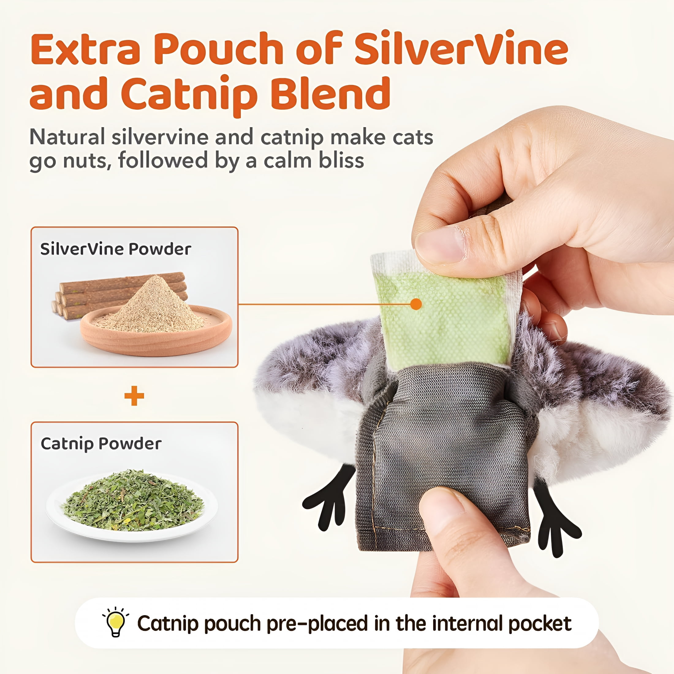 BESTSKY Cat Toys Flapping Bird (No Flying), Lifelike Sandpiper Chirp Tweet, Rechargeable Touch Activated Kitten Toy Interactive Cat Exercise Toys for All Breeds Cat Kicker Catnip Toys