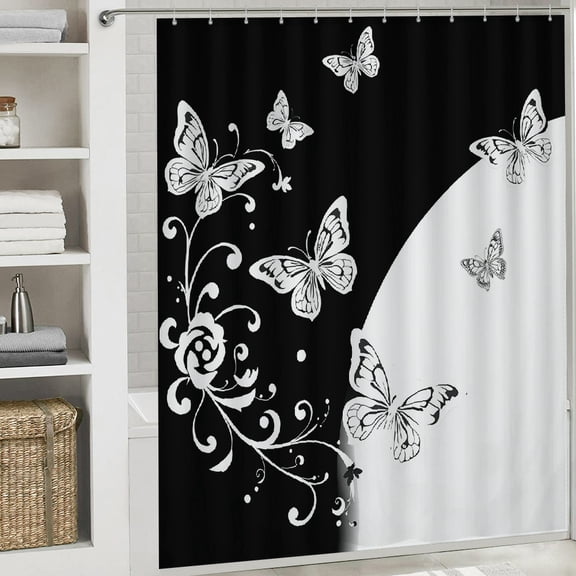 PRATYUS Butterfly Pattern Waterproof Shower Curtain for Home Bathrooms 70.8x70.8 Inches White