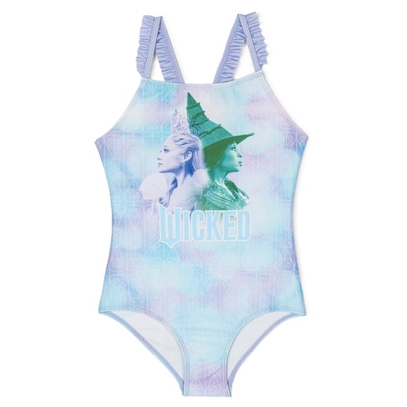 Wicked Glinda Elphaba Square Neck Racerback One Piece Bathing Suit UPF 50 Tie Dye Little Kid to Big Kid