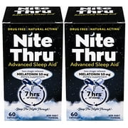 Nite Thru Advanced Sleep Aid Melatonin Dietary Supplement, 60 Capsules (Pack of 2) (Packaging May Vary)