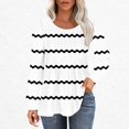 thumbnail image 1 of RXIRUCGD Hauts Décontractés Mode pour Femmes Col Rond Plissé Rayé Manches Longues, Blanc, Taille : TG, 1 of 5
