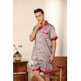 thumbnail image 3 of Men's Satin Pajamas Set of Short Sleeve and Short Pants made of Artificial Silk in Elegant Patterns,5+ Colors(Red_Circle,XXL), 3 of 7