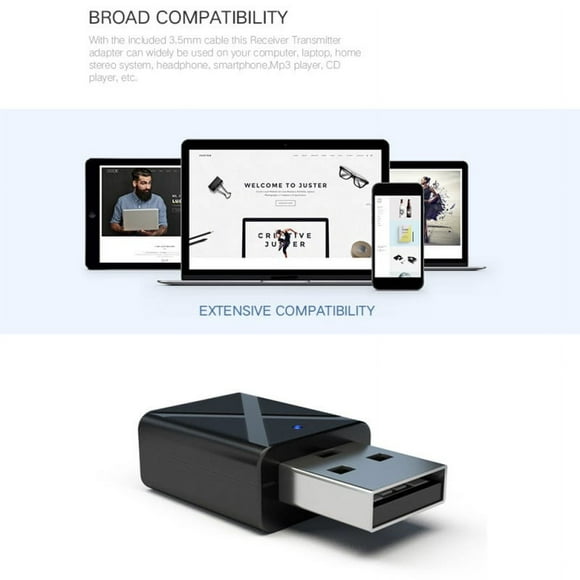 Bluetooth V5.0 Transmitter Receiver for TV PC iPod, 2-in-1 Wireless 3.5mm Adapter