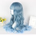 thumbnail image 3 of Unique Bargains Human Hair Wigs for Women Lady 26" Blue Curly Wig with Wig Cap, 3 of 6