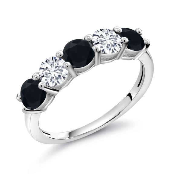 Gem Stone King 925 Sterling Silver Black Onyx and White Lab Grown Diamond Wedding Band Ring for Women (0.73 Cttw, Round 3.5MM, Gemstone December Birthstone, Size 9)