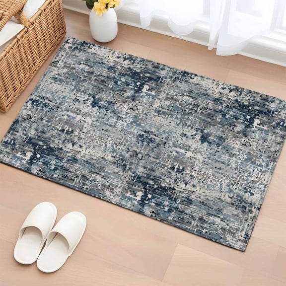 Area Rug Gradient Grey Navy Blue Rectangle Area Rugs Washable Rug for Living Room Bedroom Dining Room, Abstract Mottled Vintage Soft Non-slip Floor Carpet 2x3ft