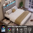 thumbnail image 4 of Bingirl King Bed Frame: 51-inch Tall Headboard, Velvet Upholstered, 4 Storage Drawers, USB Charging Station, LED Lights, No Box Spring Required, Easy Assembly - Grey, 4 of 7
