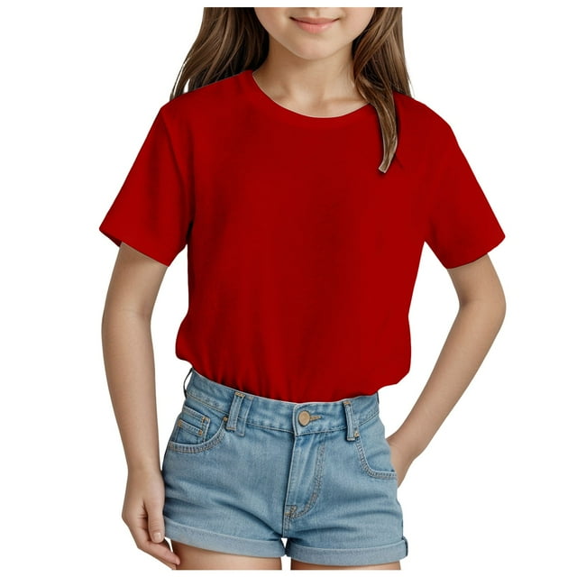 dmqupv Hauts pour Bébé Fille Garçons et Filles T-Shirt Uni T-Shirt pour Filles T-Shirt à Manches Courtes pour Tout-Petit T-Shirt Haut Rouge, Taille pour 13-14 Ans