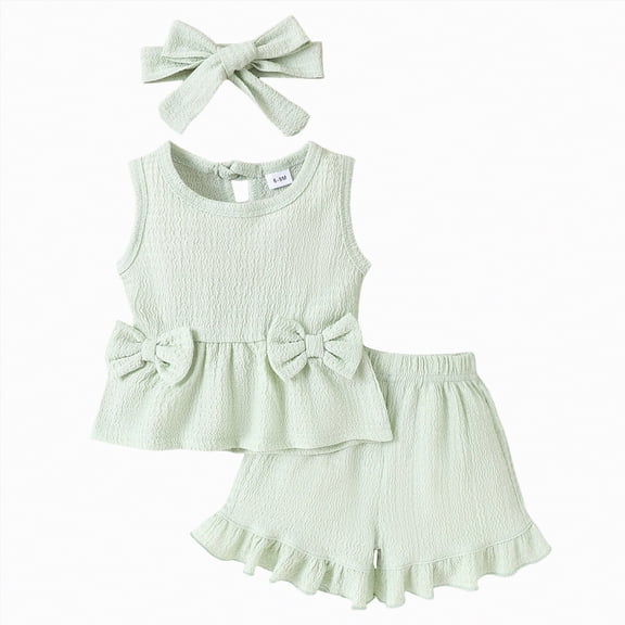 UAYOTSE Baby Girl Clothes Toddler Summer Outfits Cute Bow Sleeveless Top and Ruffle Shorts 3pc Set 1 3 Years Old,Sizes 18-24 Months