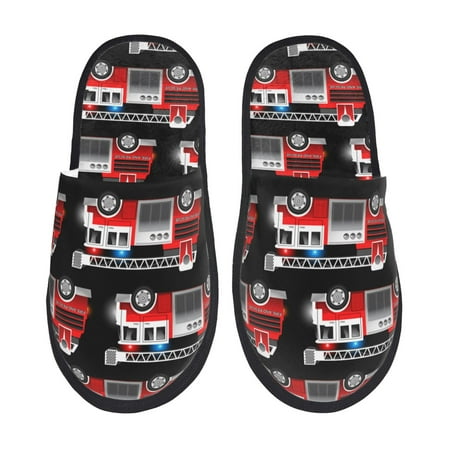 Balery Fire and Rescue Truck Slient Indoor Furry Fleece Comfort House Shoes Soft Non-Slip Home Shoes Cotton slippers House Slippers-- Medium