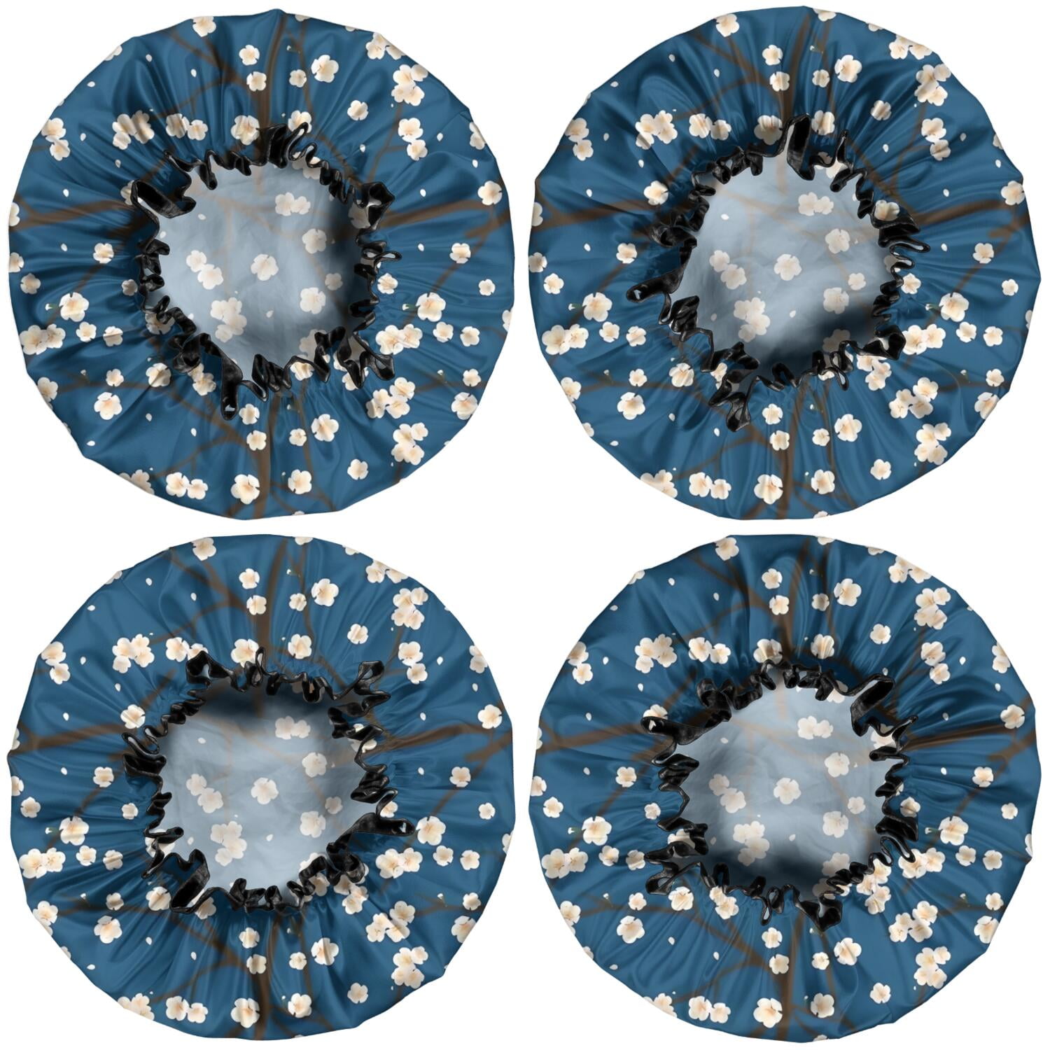 Shower Caps,Pioneer Flower Floral Print Pattern Waterproof Shower Cap for Women 4 Pieces,Double Reusable Hair Cover for Shower PEVA Elastic Stretch Hem