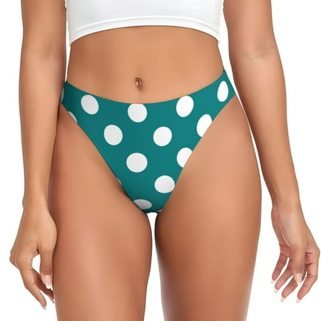 Qokaie Teal And White Polka Dot Printed Women s Cotton Thong Underwear  Sexy Breathable Panties G-string-X-Large
