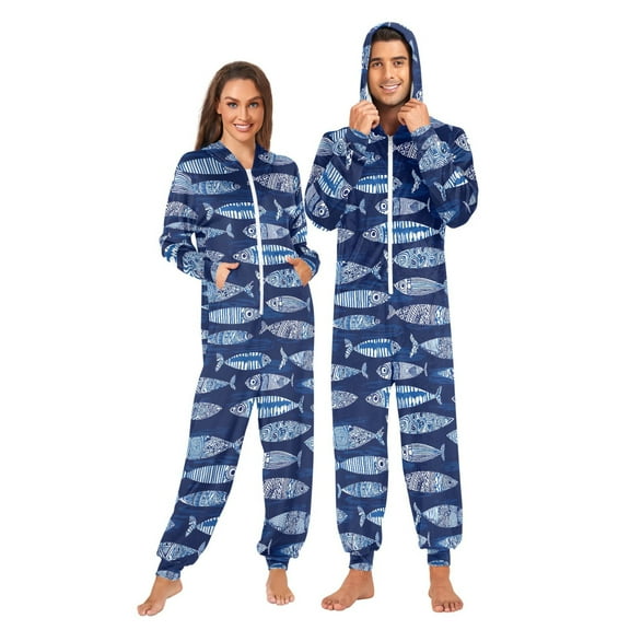 joogoo Abstract Boho Fishes Unisex Adults Onesies Pajamas Jumpsuits L