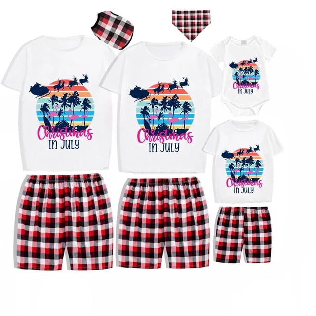 Pijamas familiares a juego de Navidad, conjuntos de Pijamas cortos grises, Papá Noel, ciervo, Fly, en julio