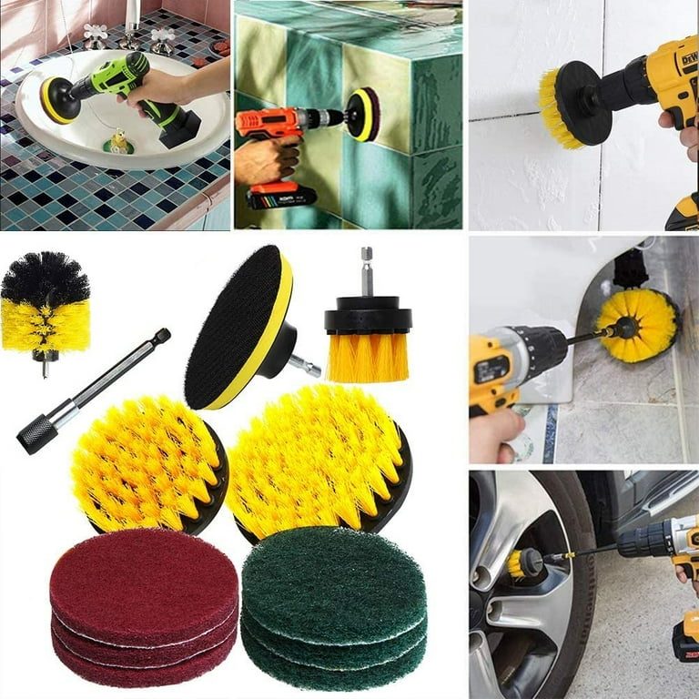 Drill Power Heavy Duty Stiff Bristle Scrub Brush Cleaning Kit, Size: 2in, 4in, 3.5in Corner Brush