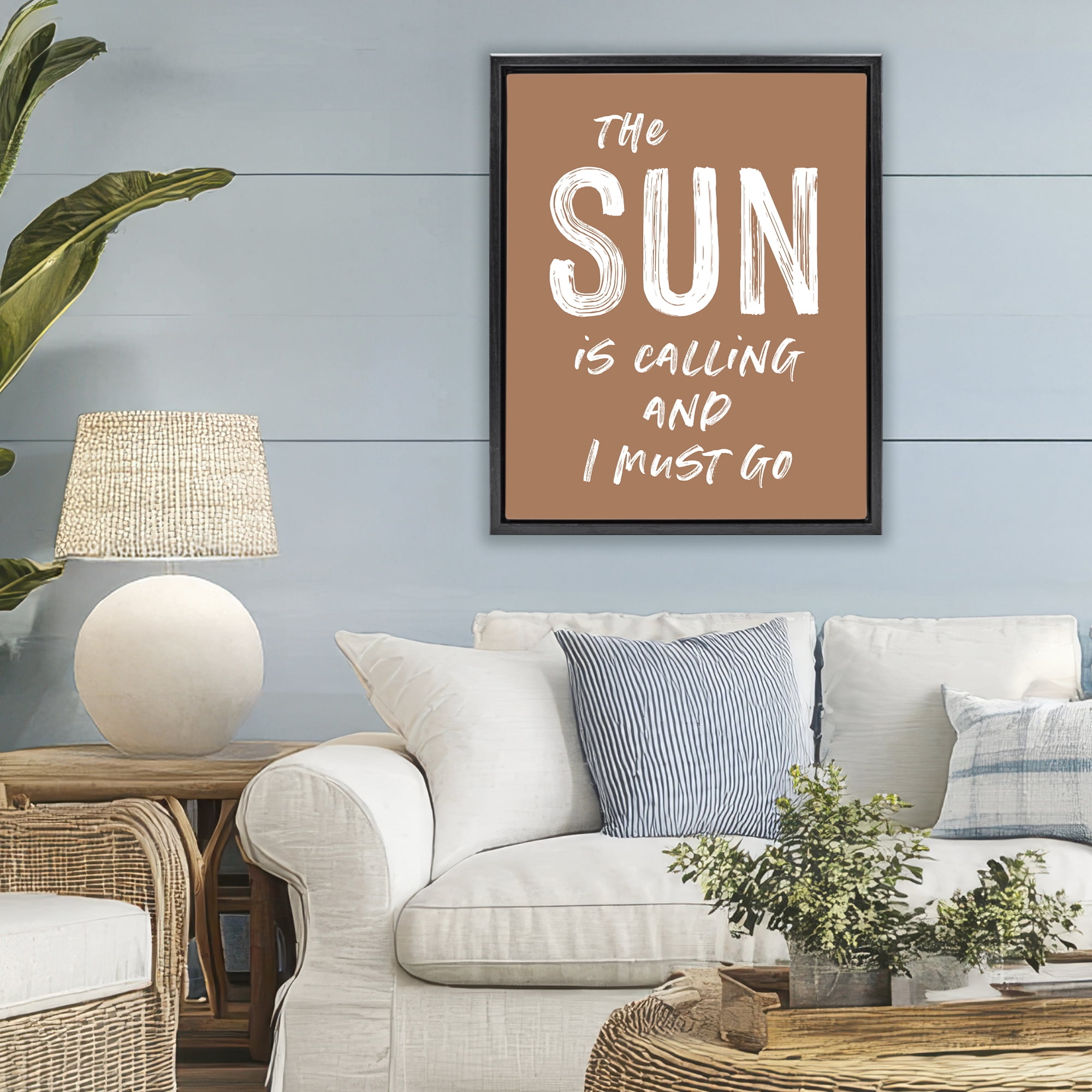 Sun Is Calling Must Go Black Framed Floater Canvas Wall Art, design by Lettered and Lined
