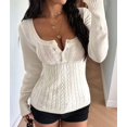 thumbnail image 5 of Women'S Boat Neck Cable Knit Sweater, Long Sleeve Off Shoulder Ribbed Slim Fit Pullover Tops Cute Fall Outfits White S, 5 of 9