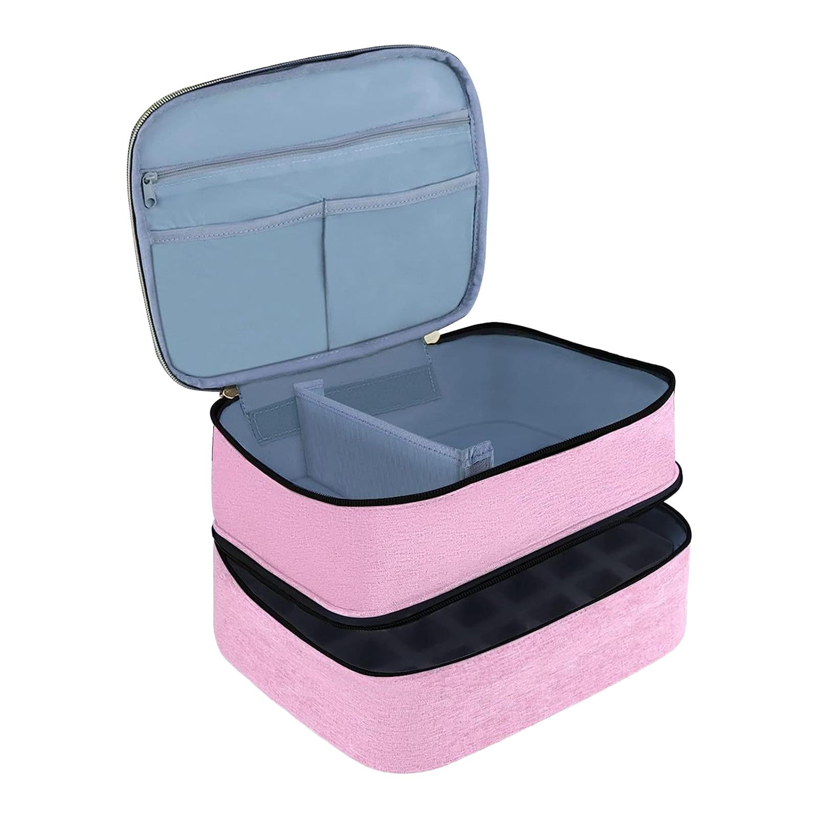 Glamlily Nail Polish Organizer Case with Lid and Handle, Holds 30 Bottles  (Pink, 11.8 x 11.2 x 3.15 In)