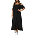 thumbnail image 2 of Uscallm Women Plus Size Off Shoulder Short Sleeve High Low Flowy Casual Maxi Dress Solid Boho Beach Vacation Swing Long Dresses, Black S, 2 of 8