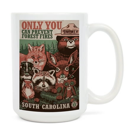 

15 fl oz Ceramic Mug South Carolina Smokey Bear and Woodland Creatures Dishwasher & Microwave Safe